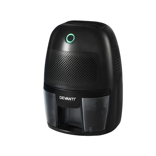Black dehumidifier with 'Devanti' branding on a white background Devanti 600ml Portable Dehumidifier