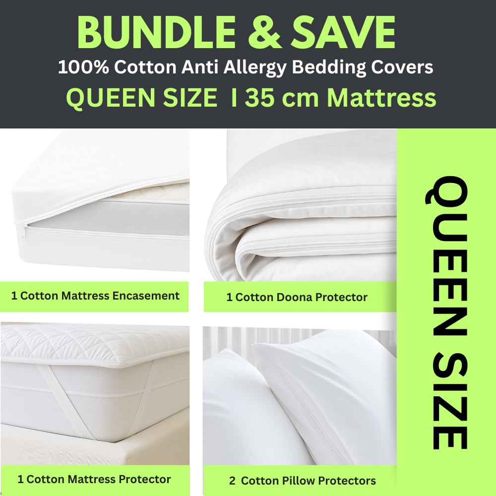 Cotton dust mite bedding protector bundle for deep 35 cm mattress, queen size