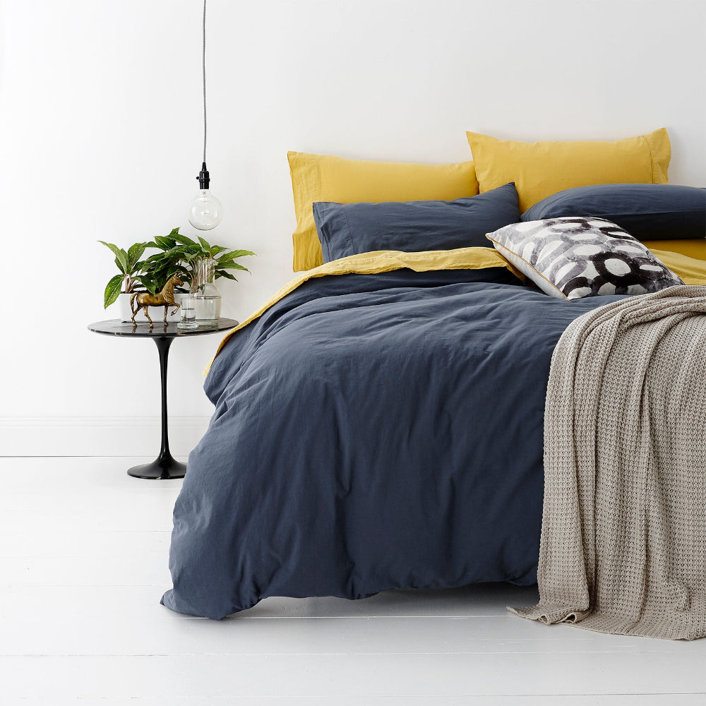 European Vintage Washed Cotton Blue Quilt Cover Set I Super King