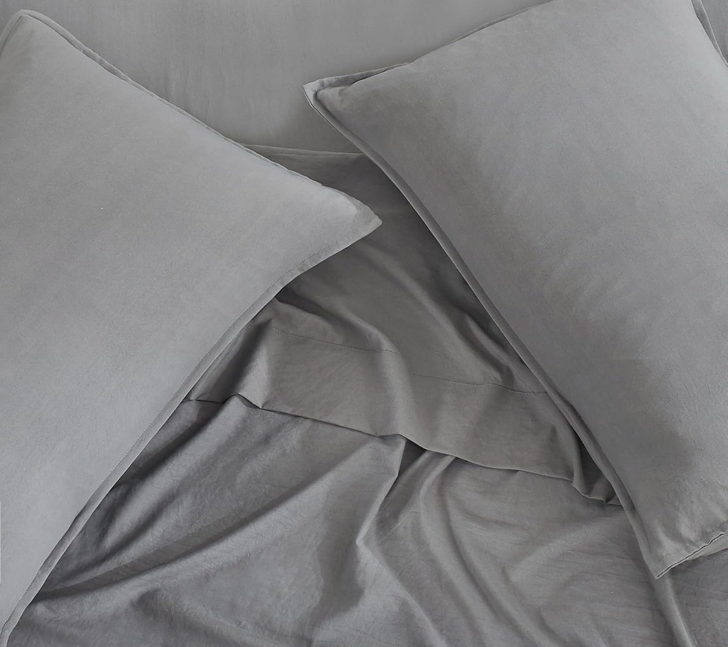 Vintage Washed Microfibre Quilt Cover Set (3Pcs) - Grey - Queen Size