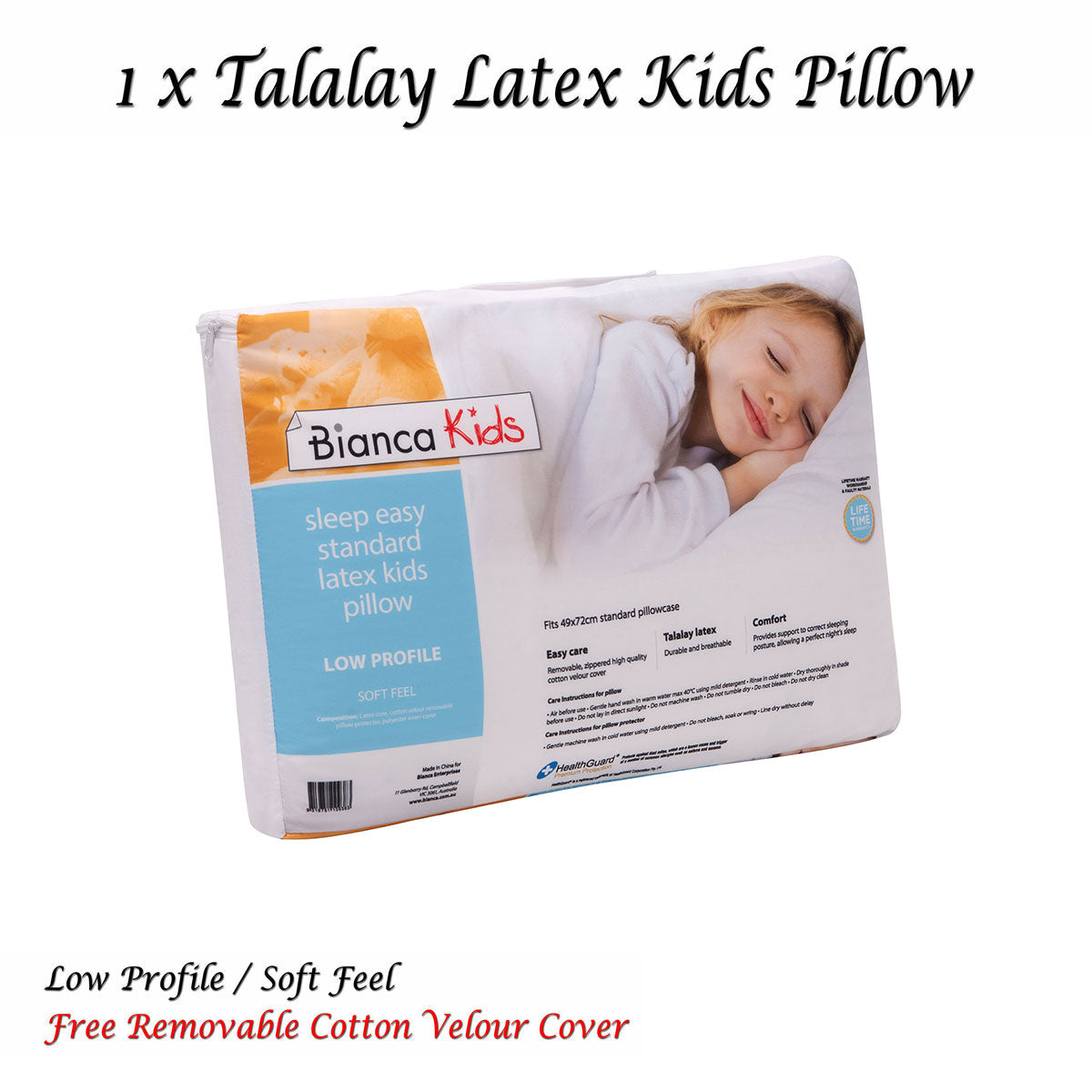 Bianca kids latex pillow with zippered cotton velour protector | Dust Mite Allergy Solutions Australia