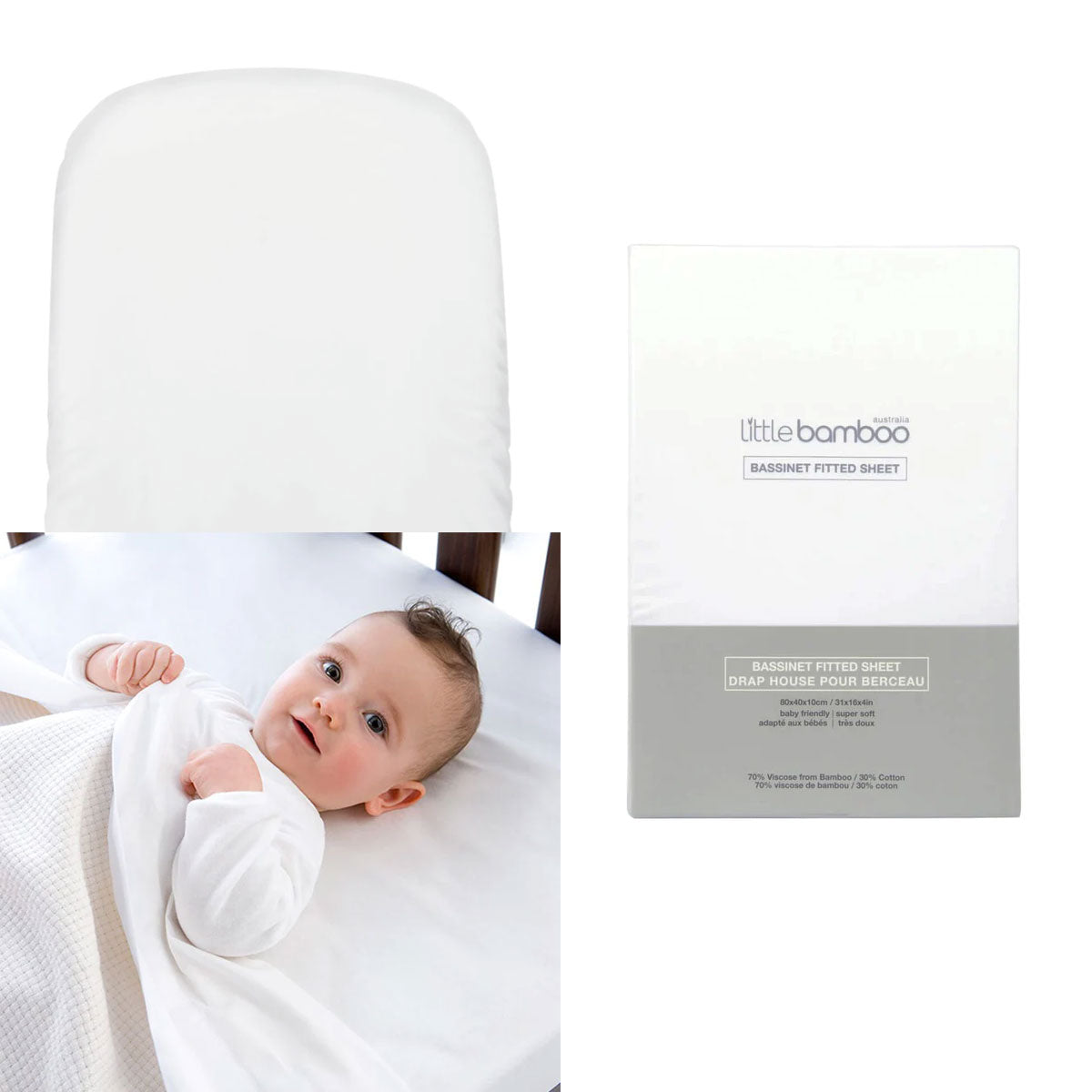 Little Bamboo Fitted Sheet for Bassinet/Pram I 72x35x10 cm