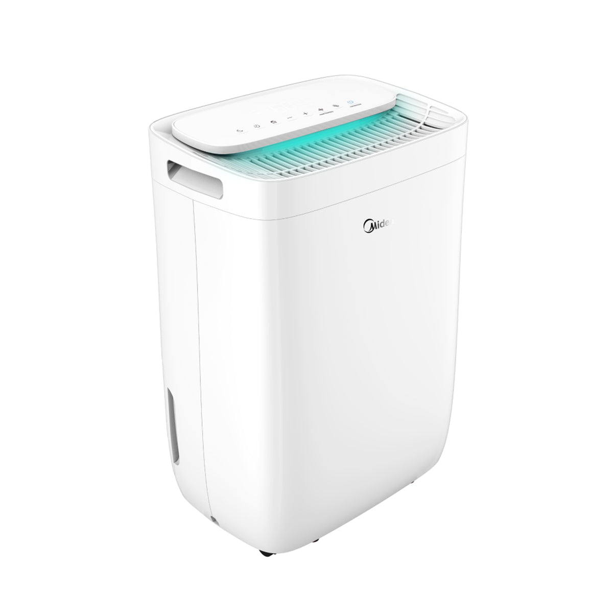 White air purifier with a blue filter on a white background