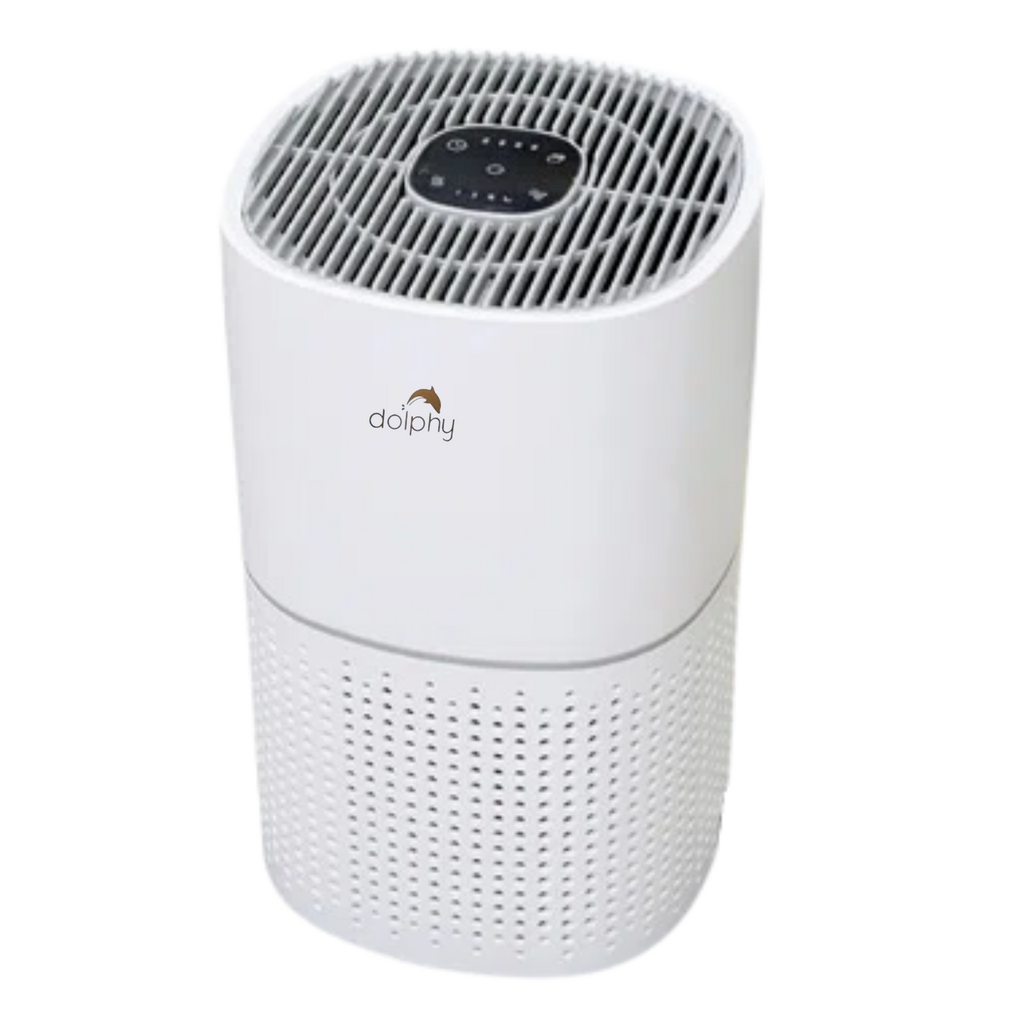 White air purifier suitable for people with dust mite allergies with a textured design on a white background