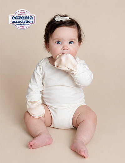 Organic Bamboo Bodysuit with Silk Mitten Sleeves | Baby & Toddler