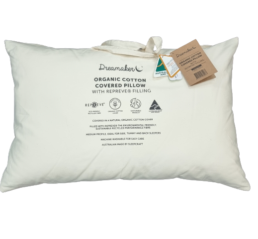 Dreamaker Organic Cotton Covered Pillow with Repreve - Dust Mite Allergy Solutions
