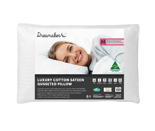 Dreamaker Luxury Cotton Sateen Gusseted Pillow - Dust Mite Allergy Solutions