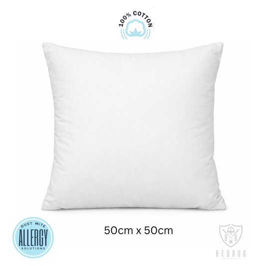 100% Cotton Dust Mite Allergy Cushion Cover 50x50 cm | Zipper Closure