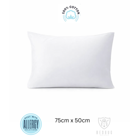 100% Cotton Dust Mite Allergy Pillow Protector | Standard/Queen Size | Zipper Closure
