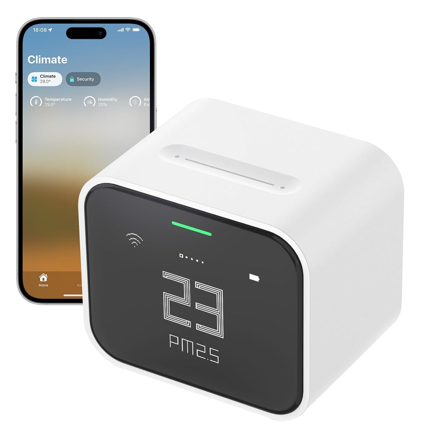 Qingping Lite indoor air quality monitor — compact white desktop design with colour-coded LED air quality indicator. Available online in Australia. 