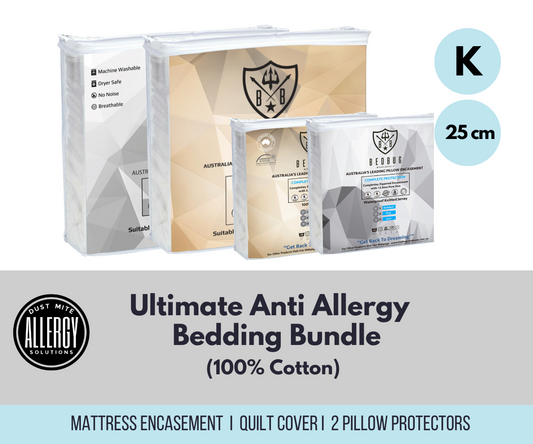 100% Cotton Dust Mite Protector Bundle I King I 25 cm Mattress Encasement I Standard Pillow Cases