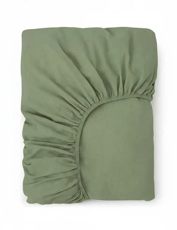 Green fitted bamboo sheet single bed Australia on a white background