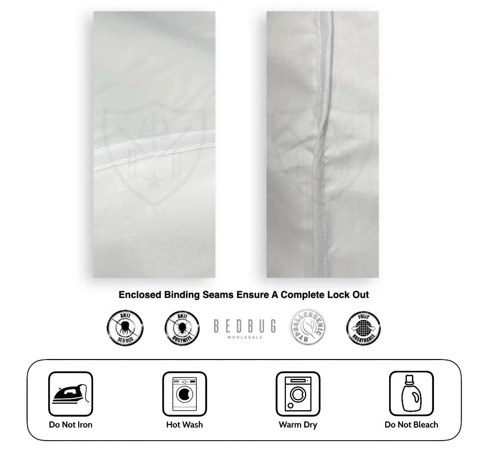 Enclosed Binding Seams for Dust Mite Mattress Protectors I Care Instructions Dust Mite Pillow Protectors