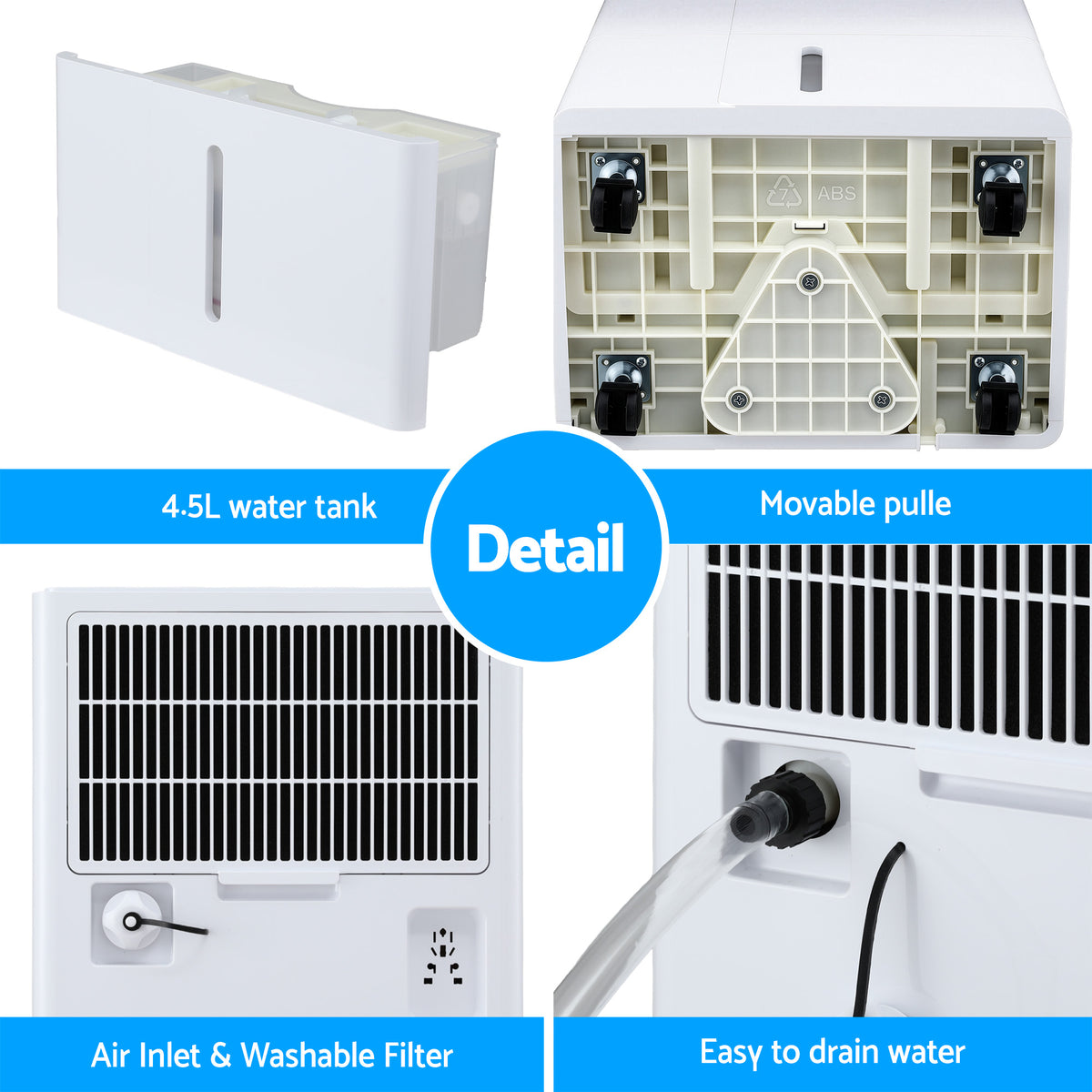 Detailed view of an air conditioning unit with labeled features on a white background