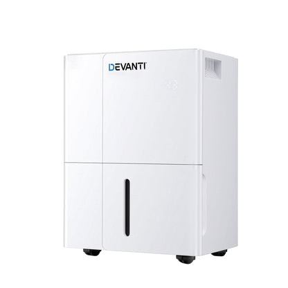 White dehumidifier with 'Devanti' branding on a white background