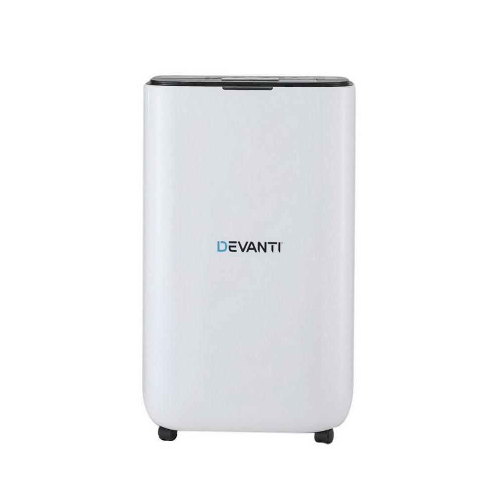 White dehumidifier with 'Devanti' branding on a white background