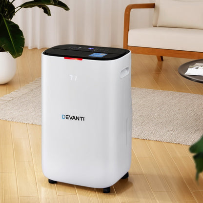Devanti air purifier on a wooden floor in a living room setting