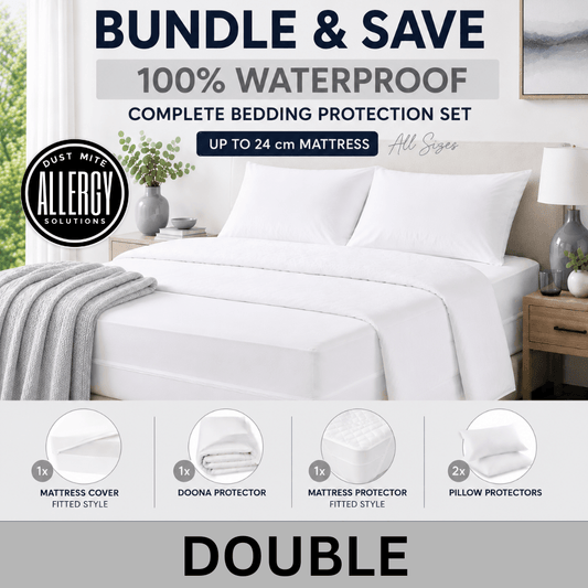 Dust Mite Covers for Bed Complete Set | Waterproof | DOUBLE | 18-24 cm Mattress