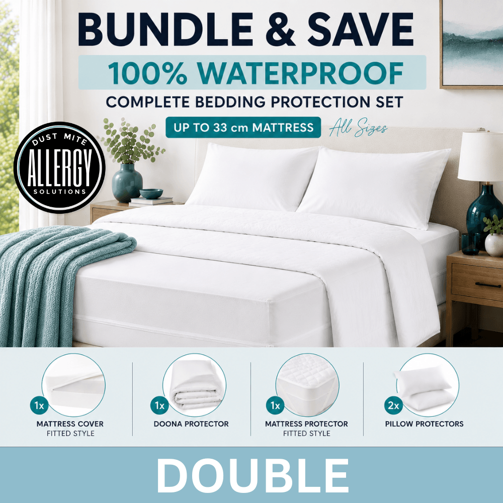 Dust Mite Covers for Bed Complete Set | Waterproof | DOUBLE | 24-33cm Mattress