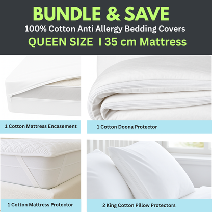 Set of 100% cotton anti-allergy bedding covers for a queen size mattress