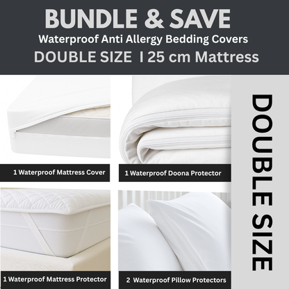 Sale on Waterproof anti-allergy dust mite protection bedding covers set for a double size mattress, duvet and pillows. Dust Mite Allergy Solutions Australia. 