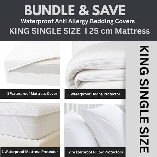 Dust Mite Covers for Bed Complete Set | Waterproof | KING SINGLE | 18-24cm Mattress