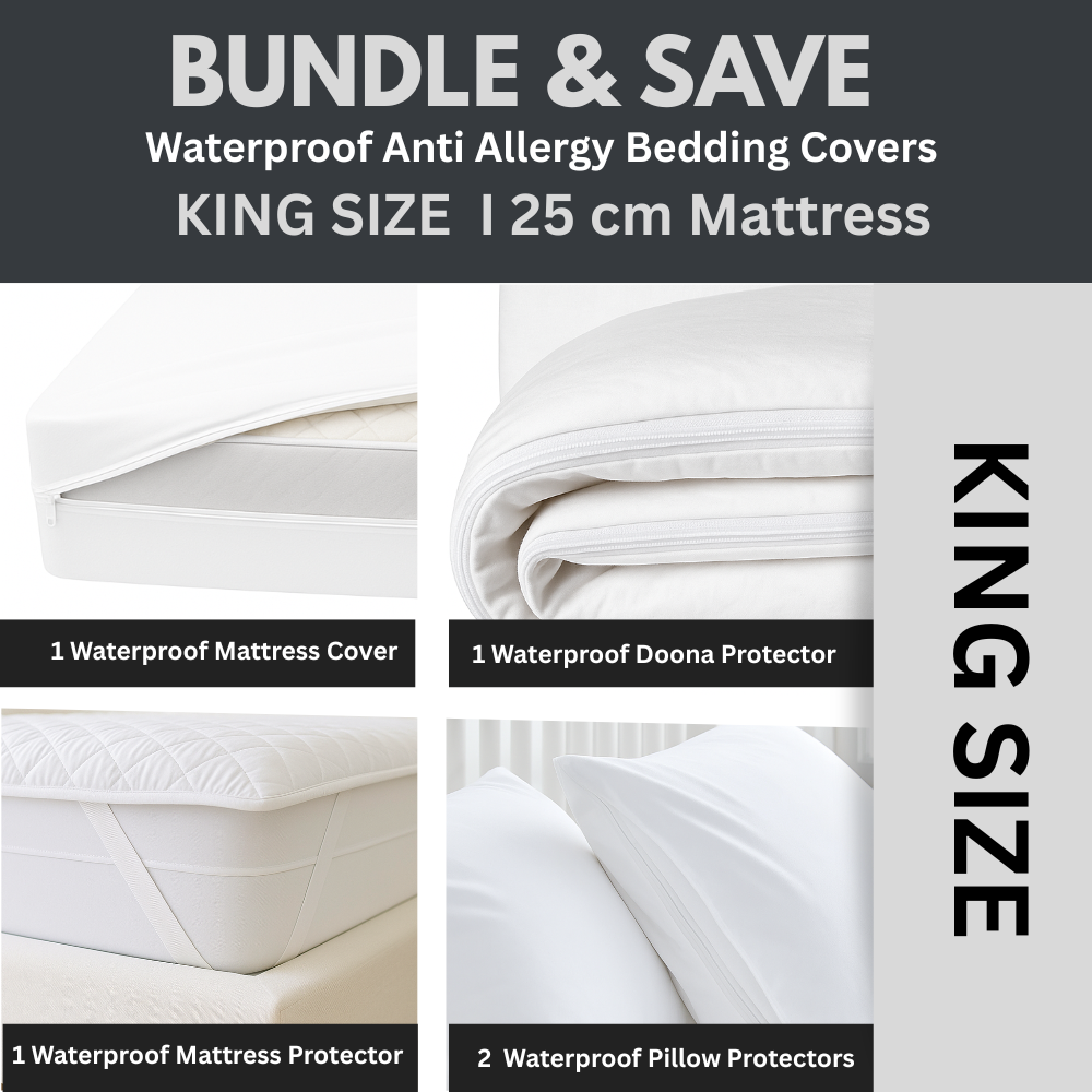 Dust Mite Covers for Bed Complete Set | Waterproof | KING SIZE | 25cm Mattress