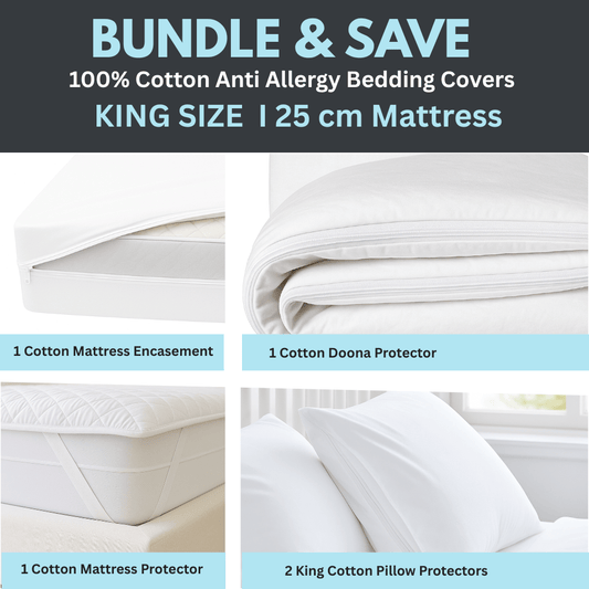 Dust Mite Covers for Bed Complete Set | 100% Cotton | King Size | 25cm Mattress