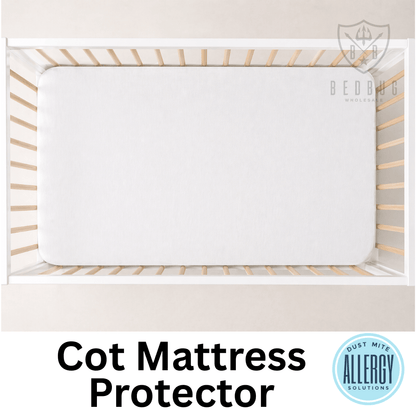 Cot dust mite mattress protector on a crib for eczema and allergies