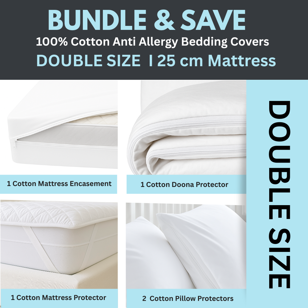 Breathable and soft cotton bed protector set for double bed - Dust Mite Allergy Solutions 