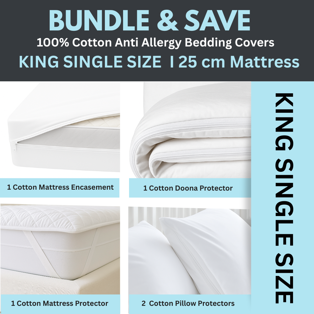 King Single bed with 100% cotton bedding protector bundle - Dust Mite Allergy Solutions Australia