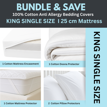 King Single bed with 100% cotton bedding protector bundle - Dust Mite Allergy Solutions Australia