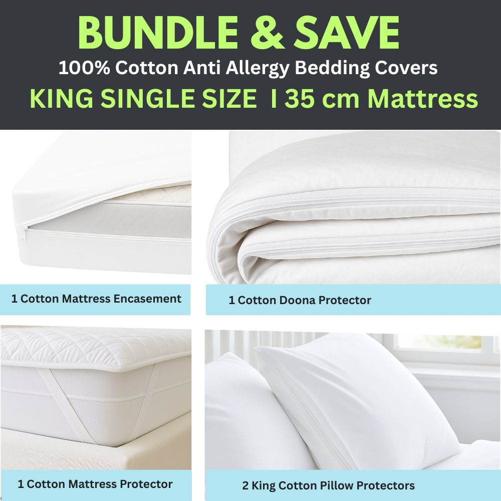 King Single dust mite bedding protection set with cotton encasements and protectors – Dust Mite Allergy Solutions Australia