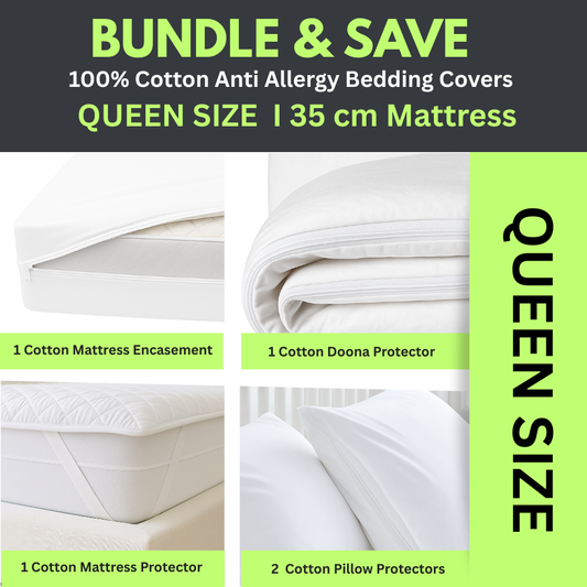 Complete queen size bed protection set for dust mite allergies - Dust Mite Allergy Solutions Australia