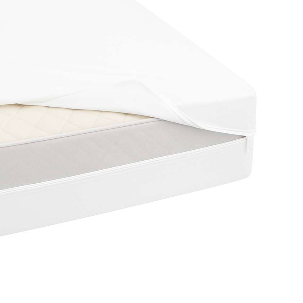 White zippered waterproof dust mite encasement on king single mattress, Australian bedding
