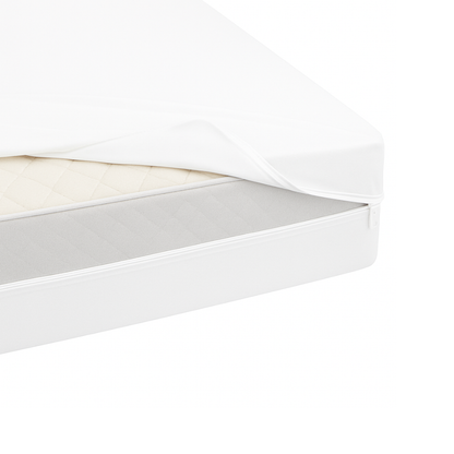 White zippered waterproof dust mite encasement on king single mattress, Australian bedding