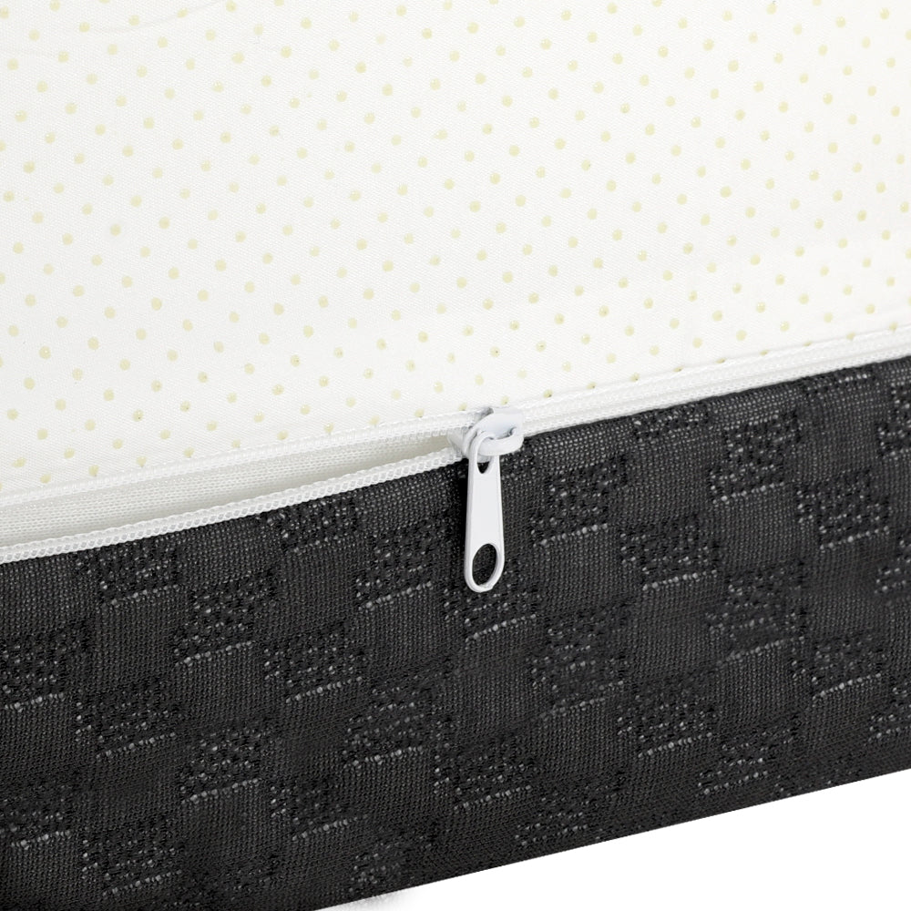 Close-up of a mattress with a zipper on a white background