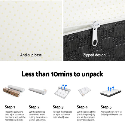 Product packaging with anti-slip base and zipped design features, along with unpacking steps.