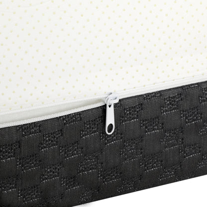 Close-up of a mattress with a zipper on a white background
