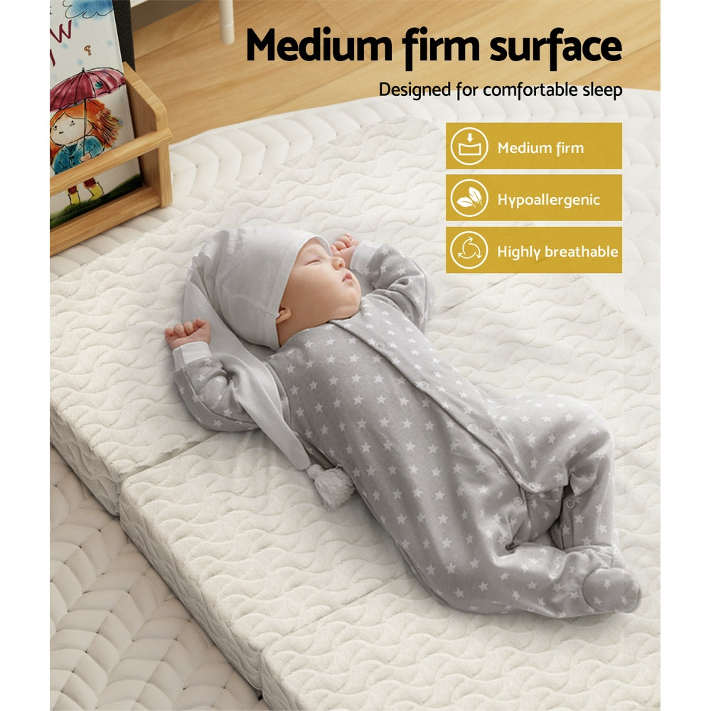 Foldable Baby Cot Mattress | Cool Gel Memory Foam | Bamboo Cover | Portable Tri-Fold
