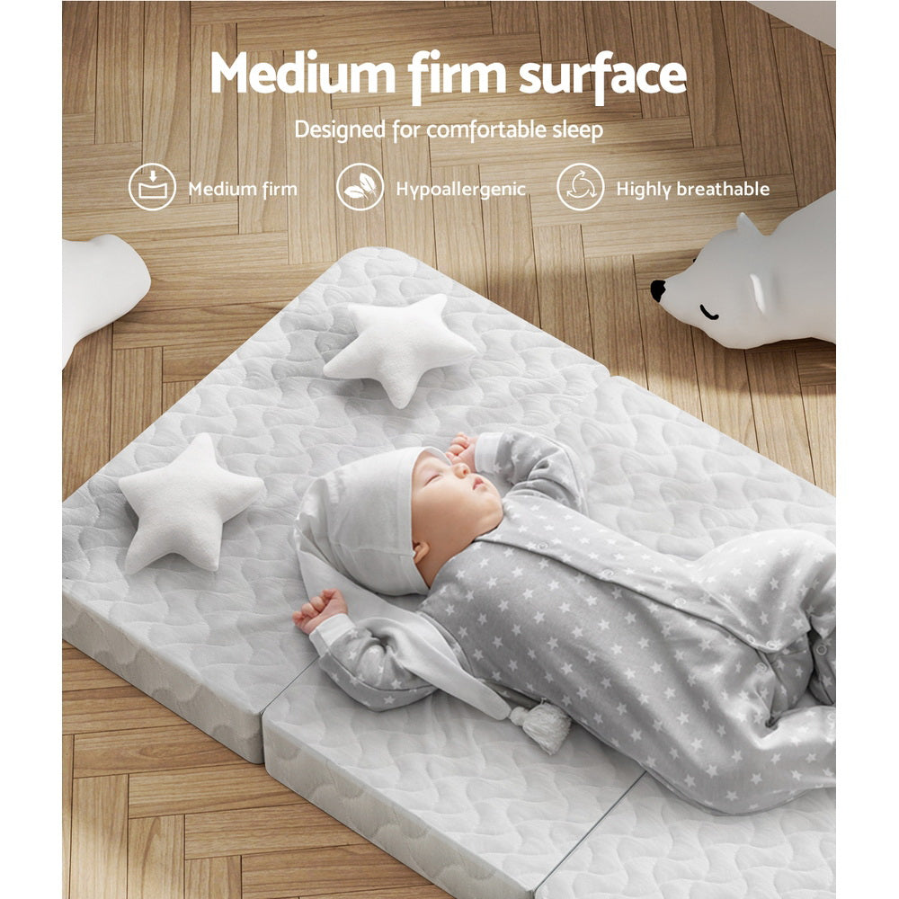 foldable cot mattress, travel baby mattress Australia, 3-fold baby mattress, bamboo cover cot mattress, portable foam mattress for baby, baby travel bed, Giselle foldable mattress, 96.5x67x8 cot mattress, medium firm baby mattress, washable baby mattress cover