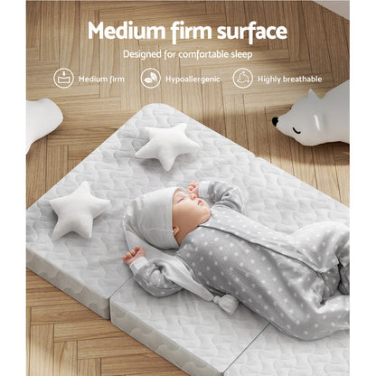 foldable cot mattress, travel baby mattress Australia, 3-fold baby mattress, bamboo cover cot mattress, portable foam mattress for baby, baby travel bed, Giselle foldable mattress, 96.5x67x8 cot mattress, medium firm baby mattress, washable baby mattress cover
