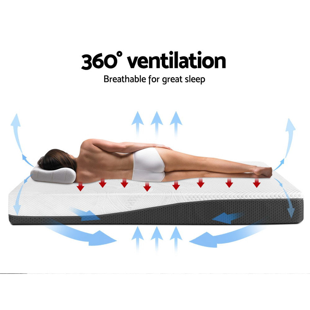 Mattress with 360-degree ventilation system and a person lying on it.