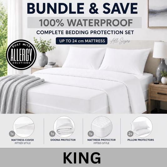 Dust Mite Covers for Bed Complete Set | Waterproof | KING SIZE | 18-24 cm Mattress
