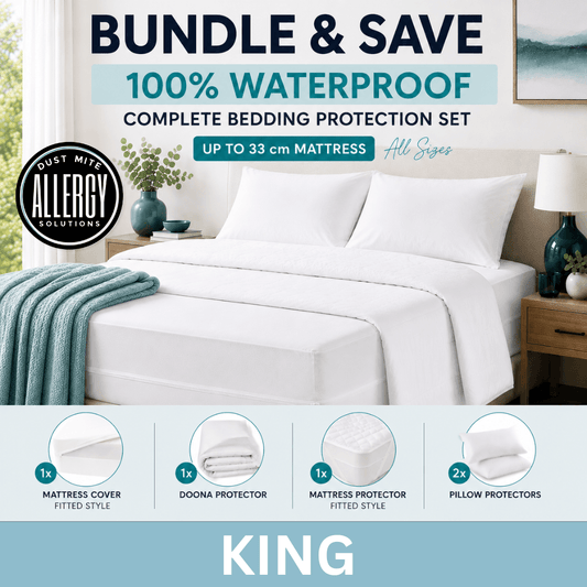Dust Mite Covers for Bed Complete Set | Waterproof | KING | 24-33cm Mattress