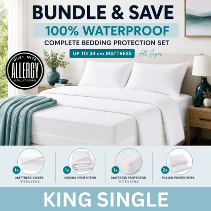Dust Mite Covers for Bed Complete Set | Waterproof | KING SINGLE | 24-33cm Mattress