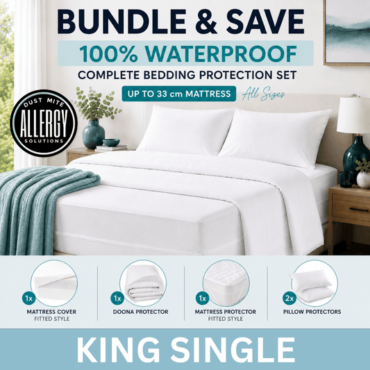 Dust Mite Covers for Bed Complete Set | Waterproof | KING SINGLE | 24-33cm Mattress