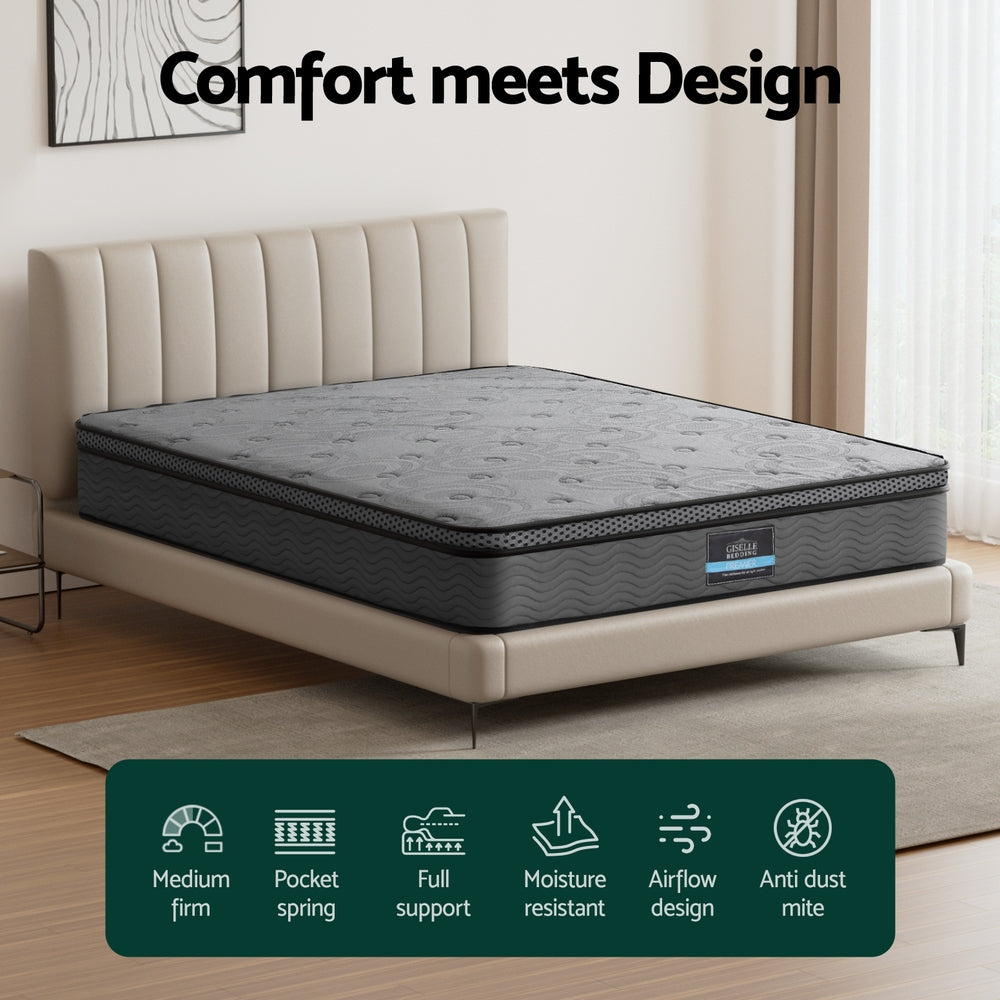 giselle bedding mattress, king size euro top mattress, 26cm thick mattress, medium-firm king mattress, pocket spring mattress, motion isolation mattress, breathable knitted fabric mattress, hypoallergenic king mattress, memory foam support mattress, 6-turn coil mattress, edge support king mattress