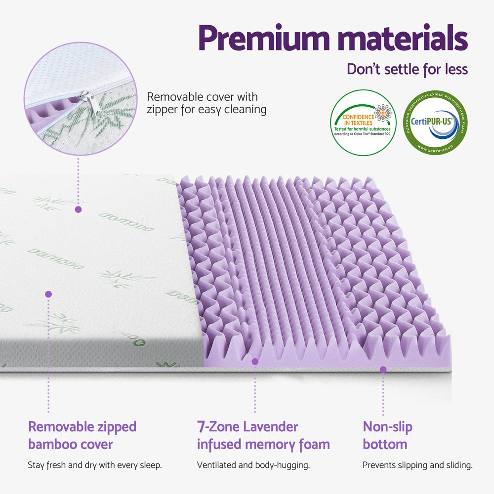 Giselle Bedding 8cm Lavender Memory Foam Mattress Topper | Bamboo Cover | 7-Zone | Double