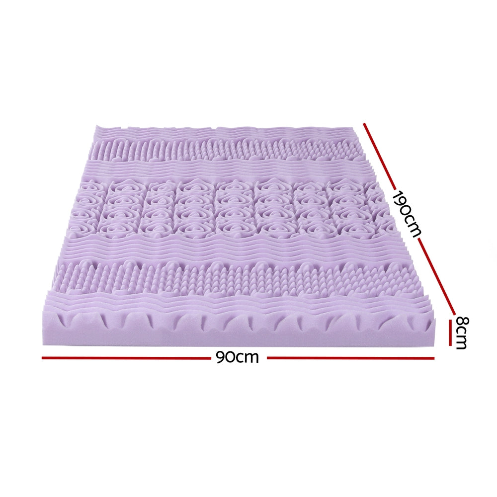 Giselle Bedding 8cm Lavender Memory Foam Mattress Topper | Bamboo Cover | 7-Zone | Single